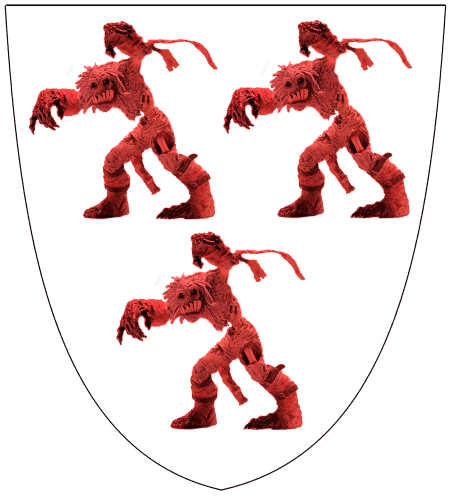 Argent, three ghouls gules